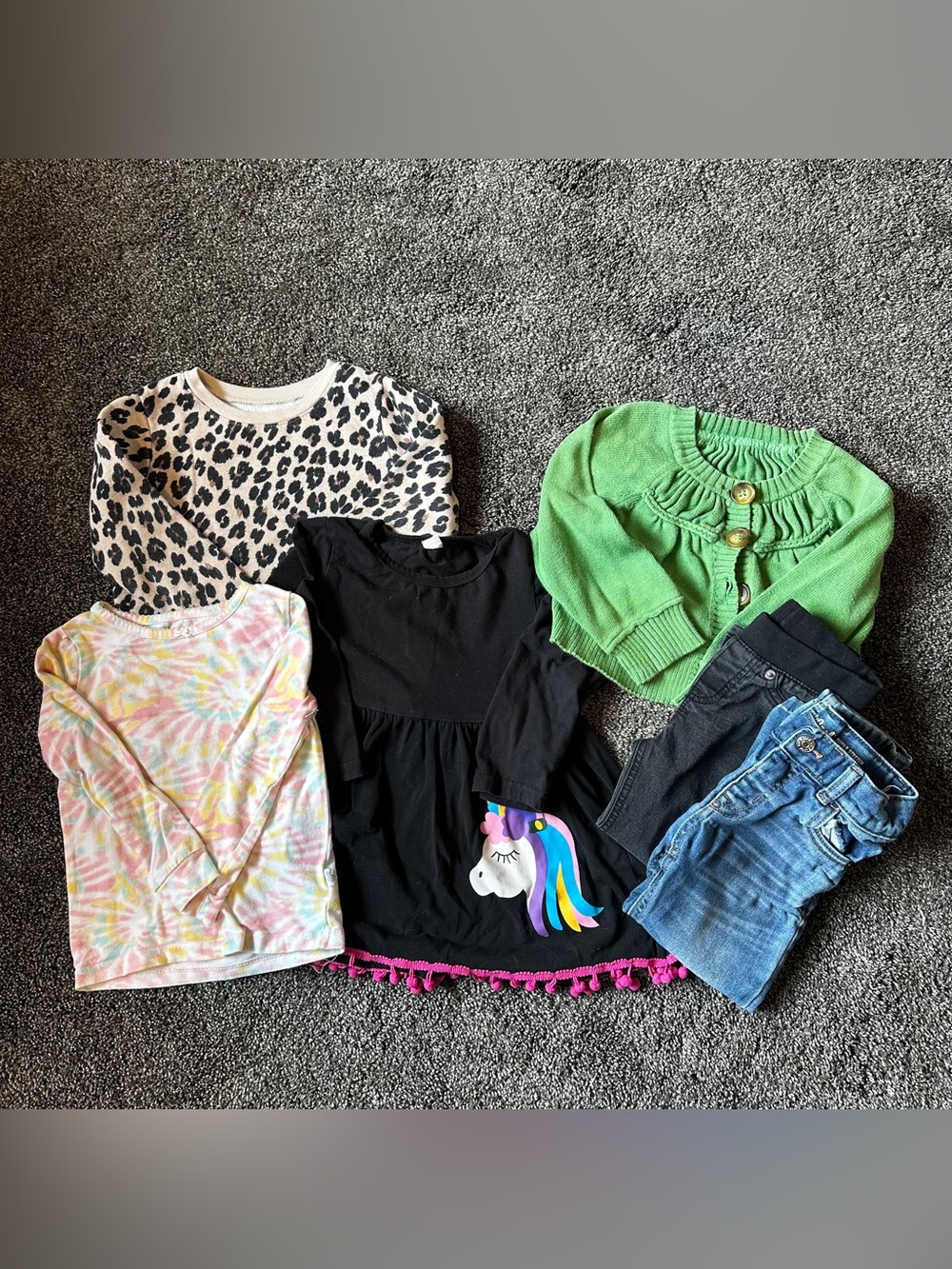 Little girls 3T bundle inc 2 jeans, dress, sweatshirt, cardigan and tshirt